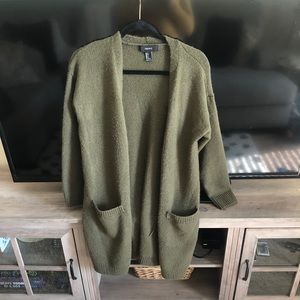 Army green long cardigan